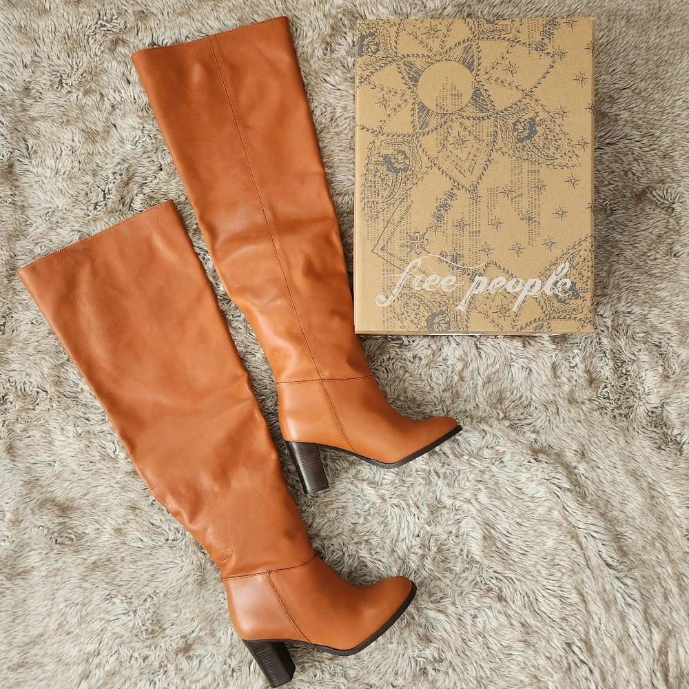 Free People‎ Georgie Over-the-knee Boots in Saddle Brown Leather